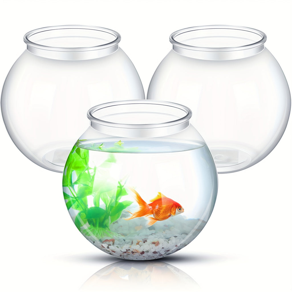 3pcs Plastic Fish Bowls Transparent Small Plastic Fish Tank Shatterproof Fishbowl Clear Round Plastic Aquarium For Betta Fish Goldfish Candy Wedding Party Favor Desktop Decoration, 7, 09 X 6, 3