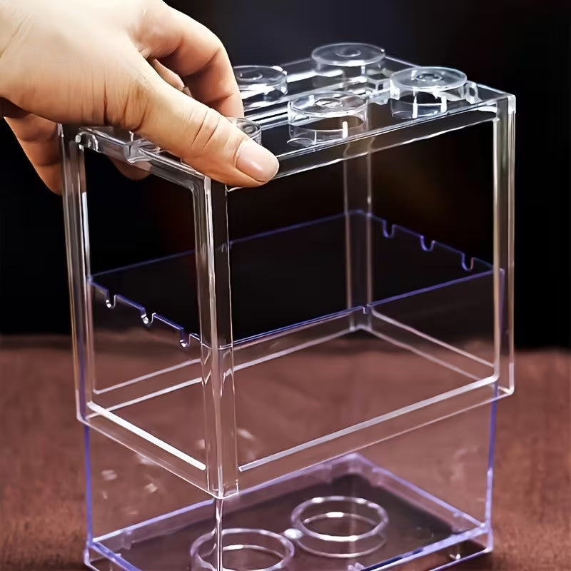 1pc Mini Crystal Fish Tank | Square Acrylic Small Fish Tank with Lid, Transparent Decorative Landscape and Building Blocks, No Power Required, Compact Home Decoration and Pet Care Additions