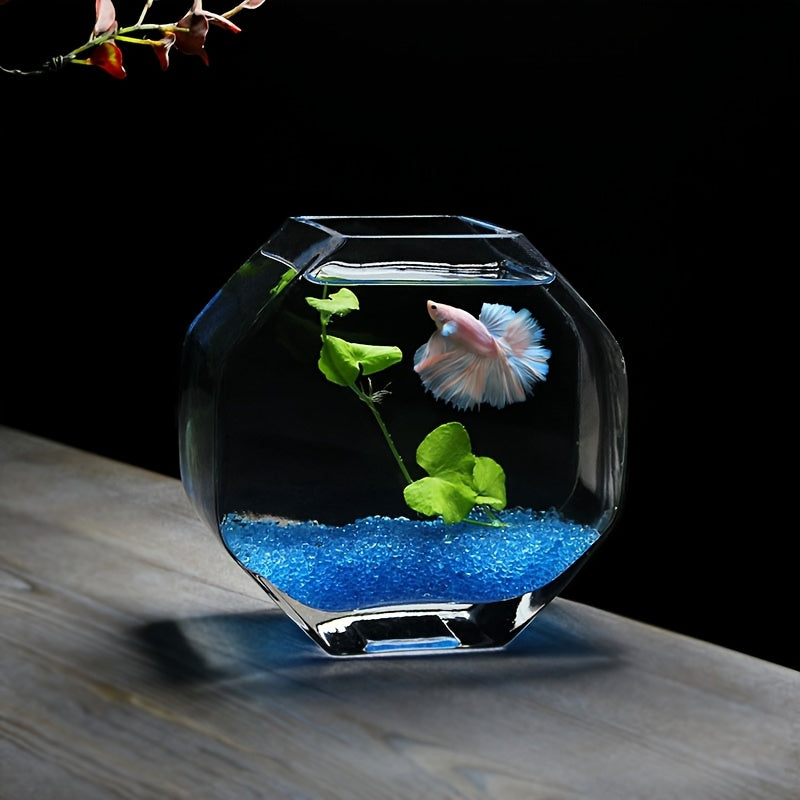 Runxixi Creative Octagonal Glass Fish Tank Home Decoration Ornament Crystal Glass Hand-Blown Ground Mouth Glass Vase Hydroponic Utensil Desktop Decoration Thickened High-Quality Handicraft