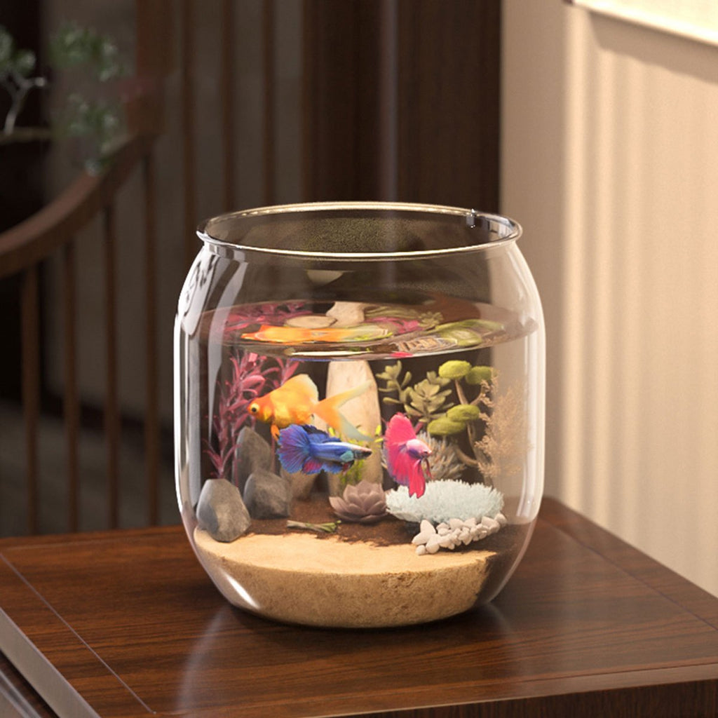 1pc Shatterproof Transparent Acrylic Fish Tank - Large Capacity Round Desktop Aquarium Suitable for Goldfish and Turtles, with Ornamental Plants and Stones, No Electricity Required Tank | Sleek Glossy Design | Natural Aesthetics Style