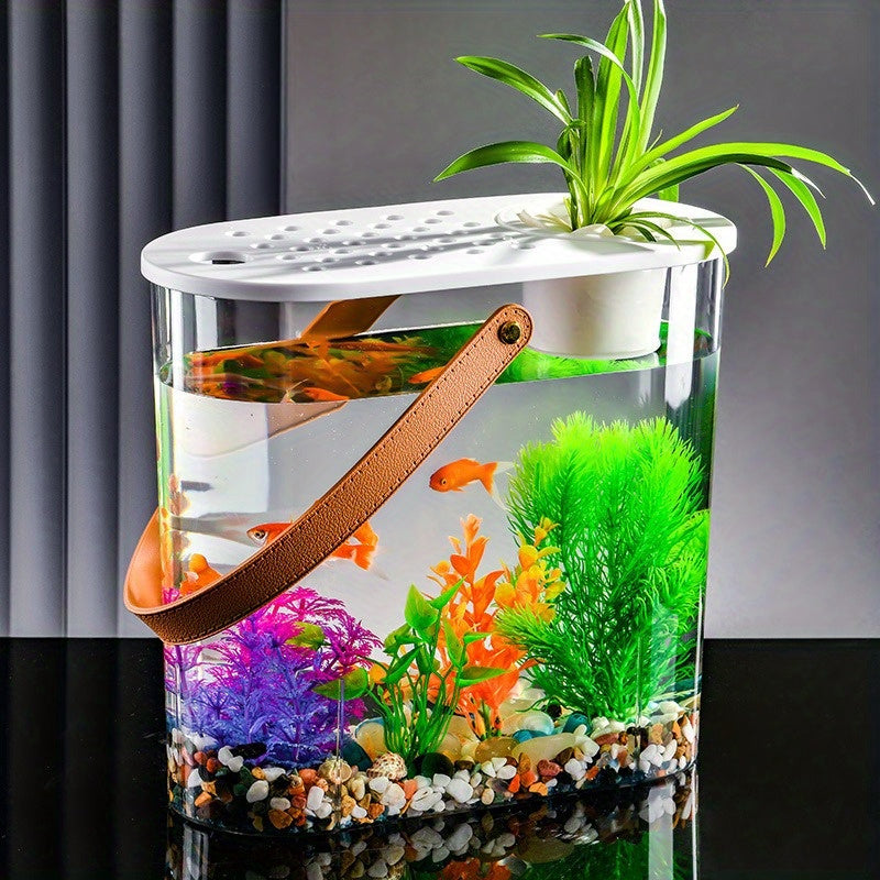 Large Transparent Oval Fish Tank for desktop - Goldfish Bowl with -Shatter PET Aquarium, Easy-Clean Design & Landscape View for home\u002FOffice, Compatible with Goldfish, Shrimp, Guppy (No Required)