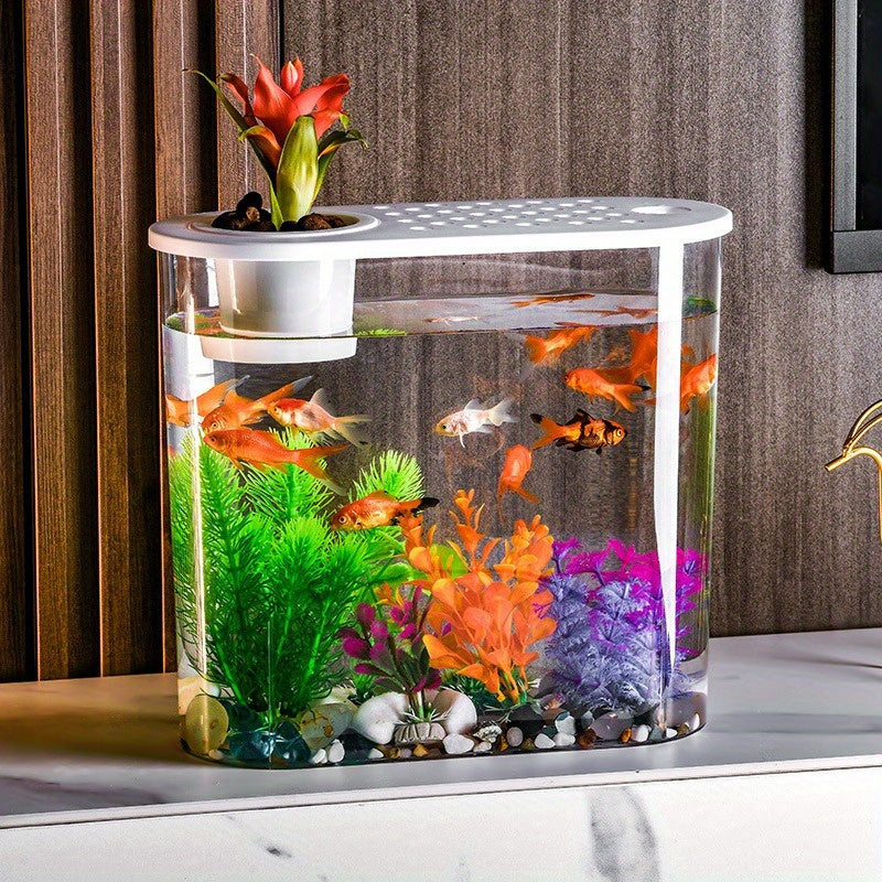 Large Transparent Oval Fish Tank for desktop - Goldfish Bowl with -Shatter PET Aquarium, Easy-Clean Design & Landscape View for home\u002FOffice, Compatible with Goldfish, Shrimp, Guppy (No Required)