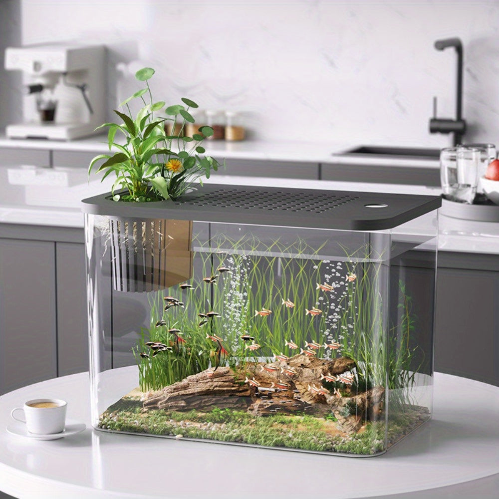 PET+ABS Fish Tank Transparent with Lid Aquarium Drop Resistant Hydroponic Tank Turtle Tank Home