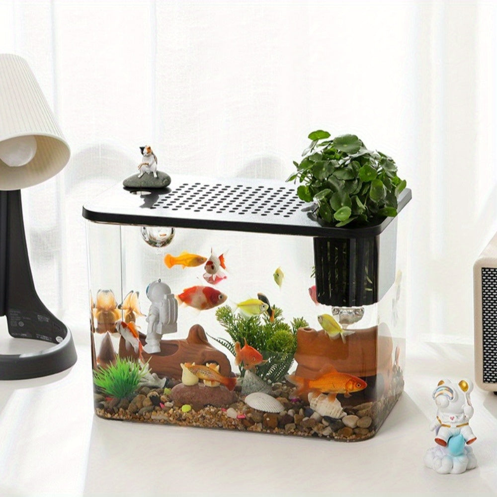 PET+ABS Fish Tank Transparent with Lid Aquarium Drop Resistant Hydroponic Tank Turtle Tank Home