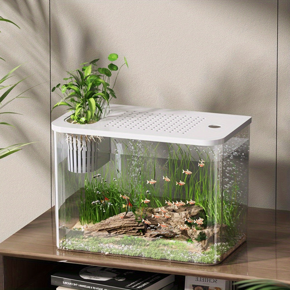 PET+ABS Fish Tank Transparent with Lid Aquarium Drop Resistant Hydroponic Tank Turtle Tank Home