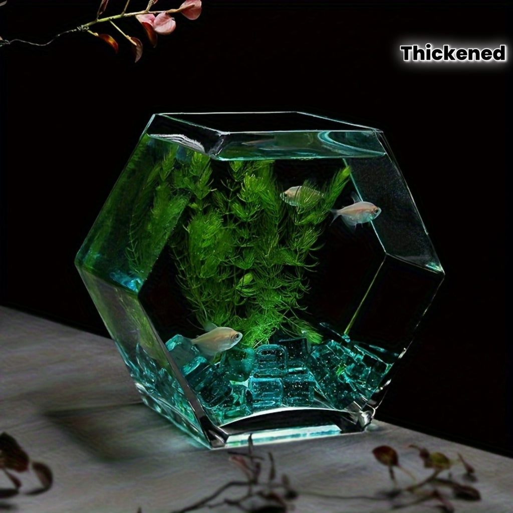 Hexagonal Glass Fish Bowl - Artisanal Hand-Blown High-Clarity Thickened Glass Aquarium with Integrated Design, Uncharged Decorative Home Accessory - Shape: Other, Major Material: Glass