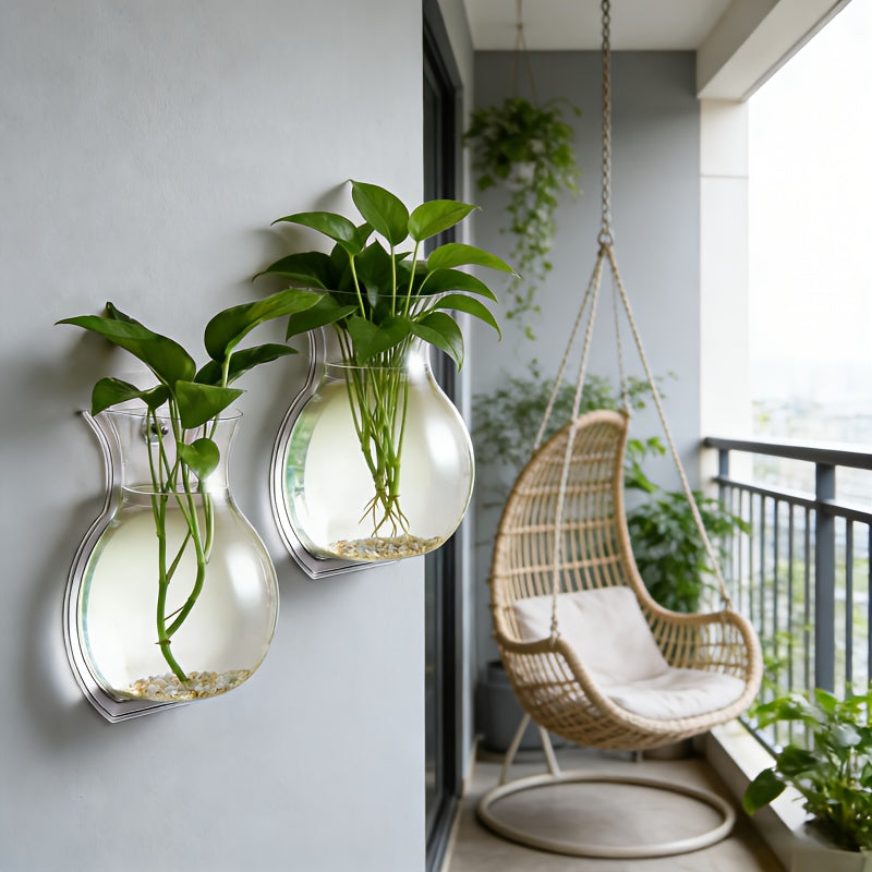 Clear Wall-Mounted Planter, Sturdy Hanging Flower Pot, Compact Fish Tank, Floral Basket, Hydroponic System, Decorative Bonsai Holder, Ideal Transparent Vase for Balcony, Bedroom, Hallway, Yard, And Garden, Perfect Gift for Loved Ones