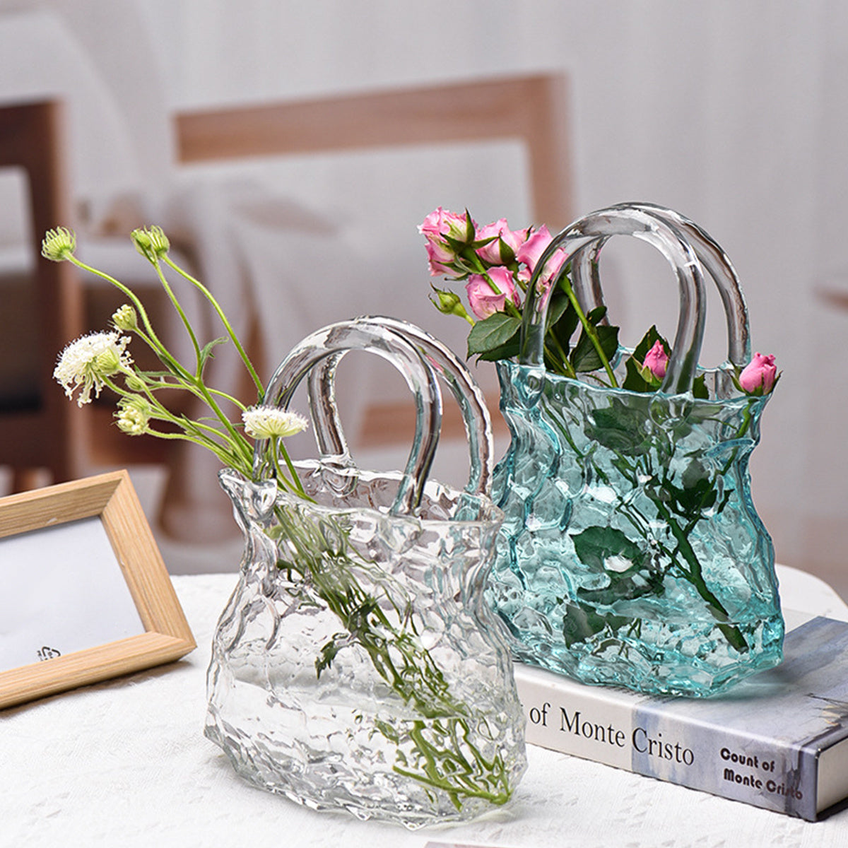 Enchanting light effects Creative Modern Handbag Glass Vase | Nordic INS Style, Transparent Rock Pattern, Irregular Design, Hydroponic Plant Container, Art Decoration, Artistic Fish Tank