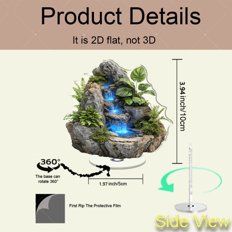 2D Flat - 2D Planar Wave Bohemian Rotating Waterfall Fish Tank - a 2D Wall Decoration Featuring Blue Flowing And Gray Rocks, Comes with an Outdoor\u002FPlastic Fish Tank, Suitable for Home Decor, Requires No Maintenance