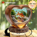 2D Flat, 1pc Rotating Acrylic Desktop Aquarium with Heart-Shaped Fish Tank, Goldfish & Plants - 2D Flat Spinning Pond Suitable for Home, Office, Decor, Space-Saving Fish Tank for Small Spaces, Relaxing Atmosphere Decoration, 2D Flat