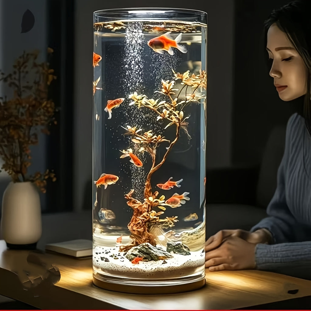 Home Acrylic Fish Tank, Round Cylindrical Goldfish Tank, Shatterproof Small Aquarium