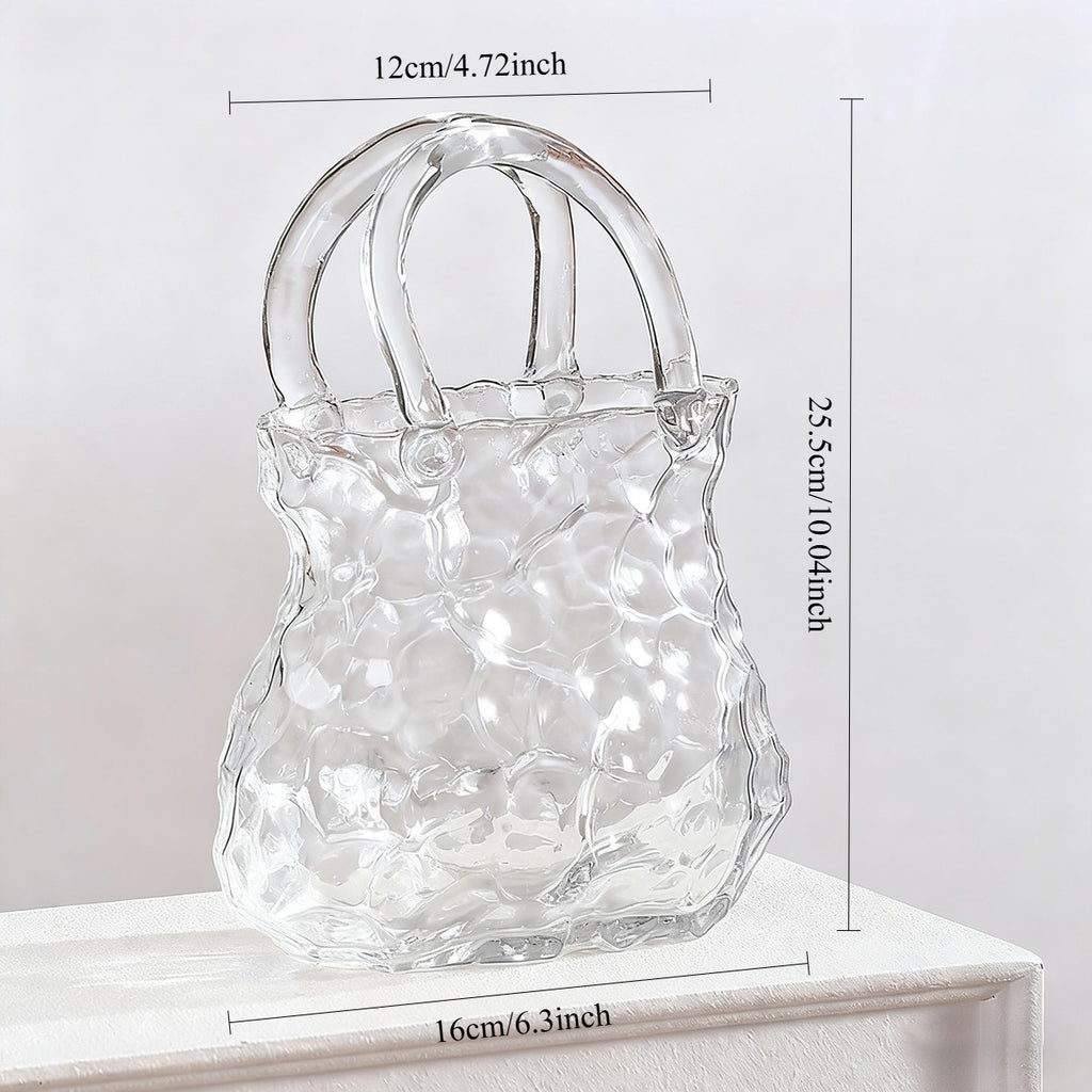 Enchanting light effects Creative Modern Handbag Glass Vase | Nordic INS Style, Transparent Rock Pattern, Irregular Design, Hydroponic Plant Container, Art Decoration, Artistic Fish Tank