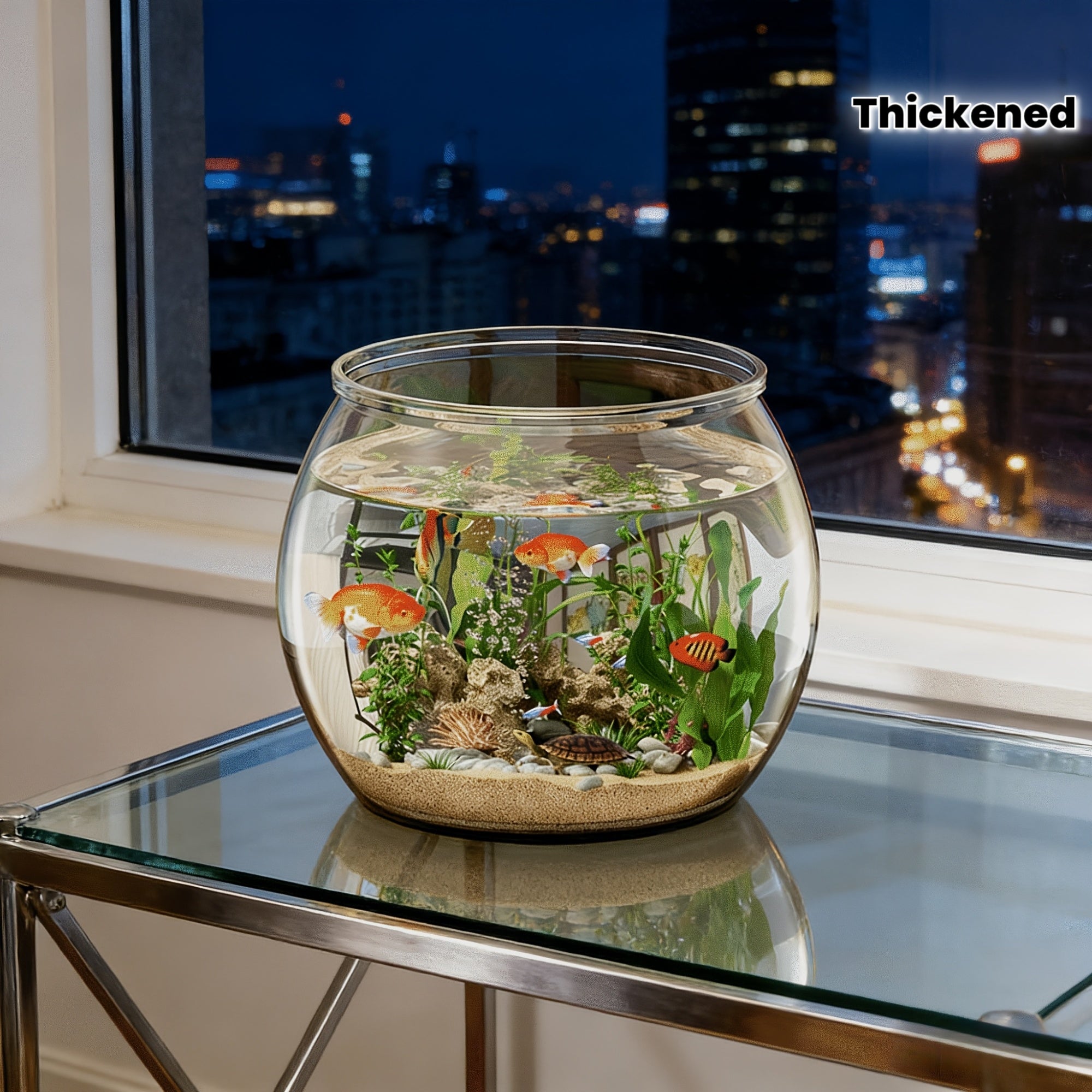 Round Small to Medium Fish Tank Suitable for Home Aquariums, Thickened Plastic Glass-Front Aquarium with Transparent Lid Compatible for Goldfish,, Fish Bowls, - Assembly for Fish Tank for Living Room Decor