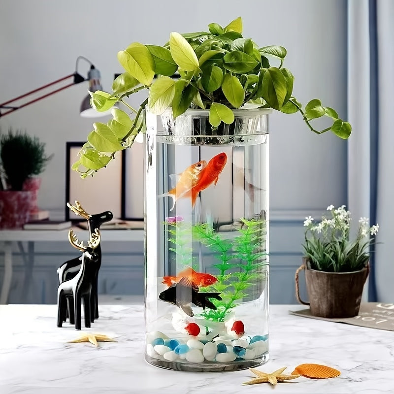Home Acrylic Fish Tank, Round Cylindrical Goldfish Tank, Shatterproof Small Aquarium