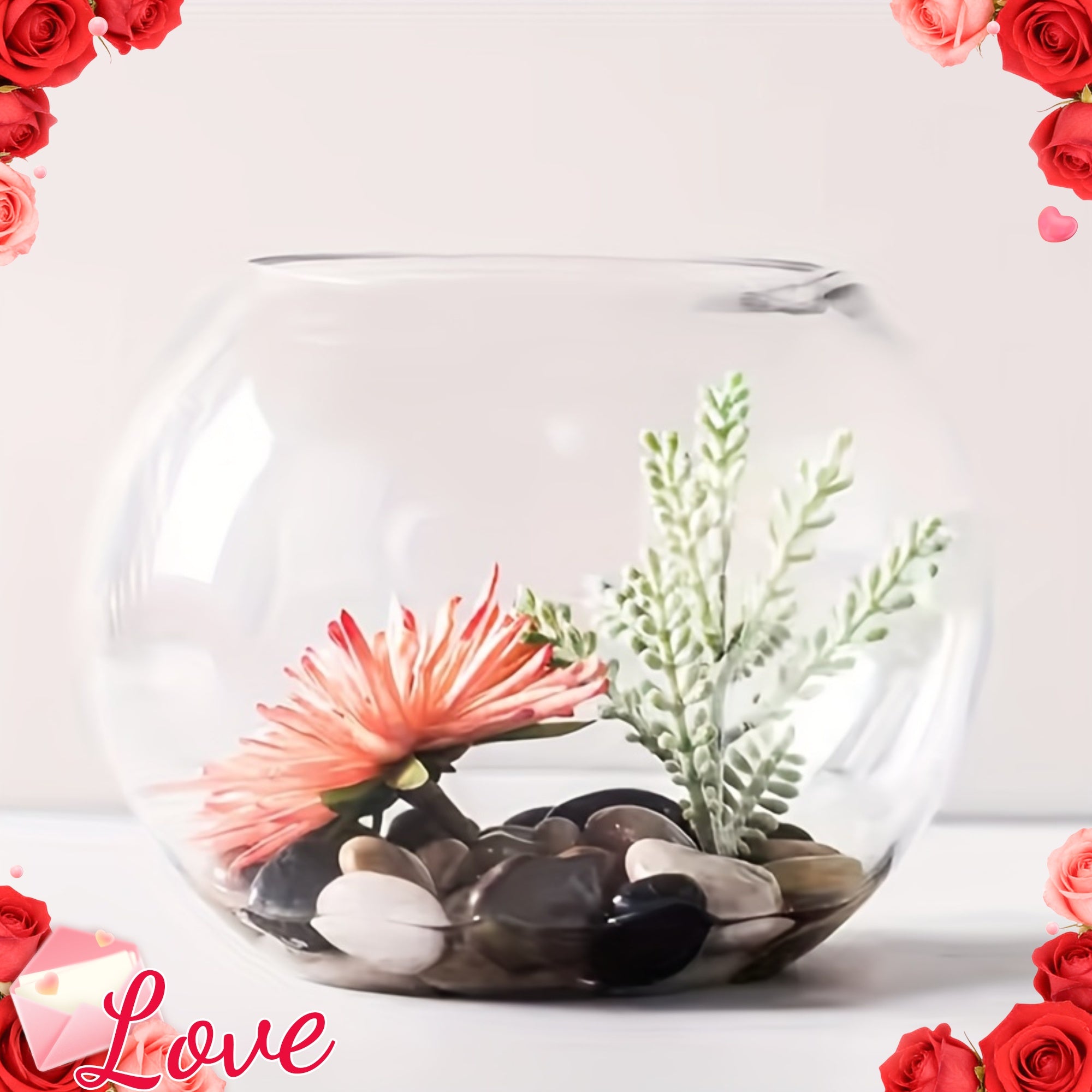 Round Glass Aquarium Fish Tank - Transparent Spherical Fish Bowl with Glass for Freshwater\u002FSaltwater Fish, Aquatic Plants & Home\u002FOffice Aquarium Decor - - Glass Tank for Fish Lovers & Desks, Tables, Small Spaces