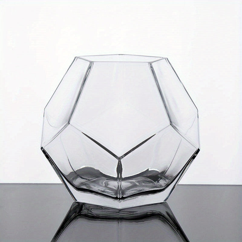 Geometric Hand-Blown Glass Fish Bowl Vase | Creative Tabletop Decorative Accessory | Unique Octagon-Shaped Uncharged Aquarium | Multipurpose Glass Planter for Home Use