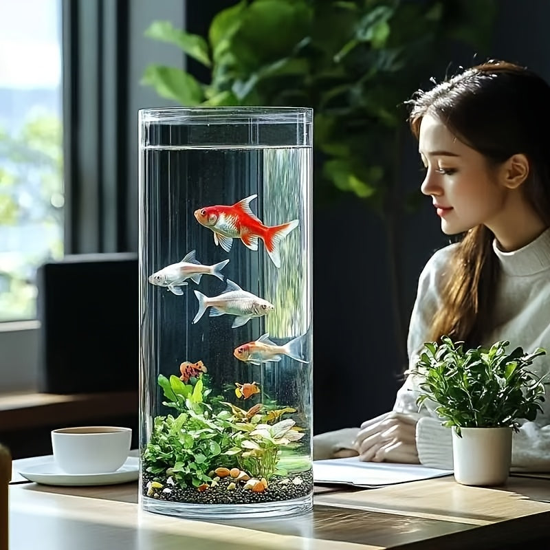 Home Acrylic Fish Tank, Round Cylindrical Goldfish Tank, Shatterproof Small Aquarium