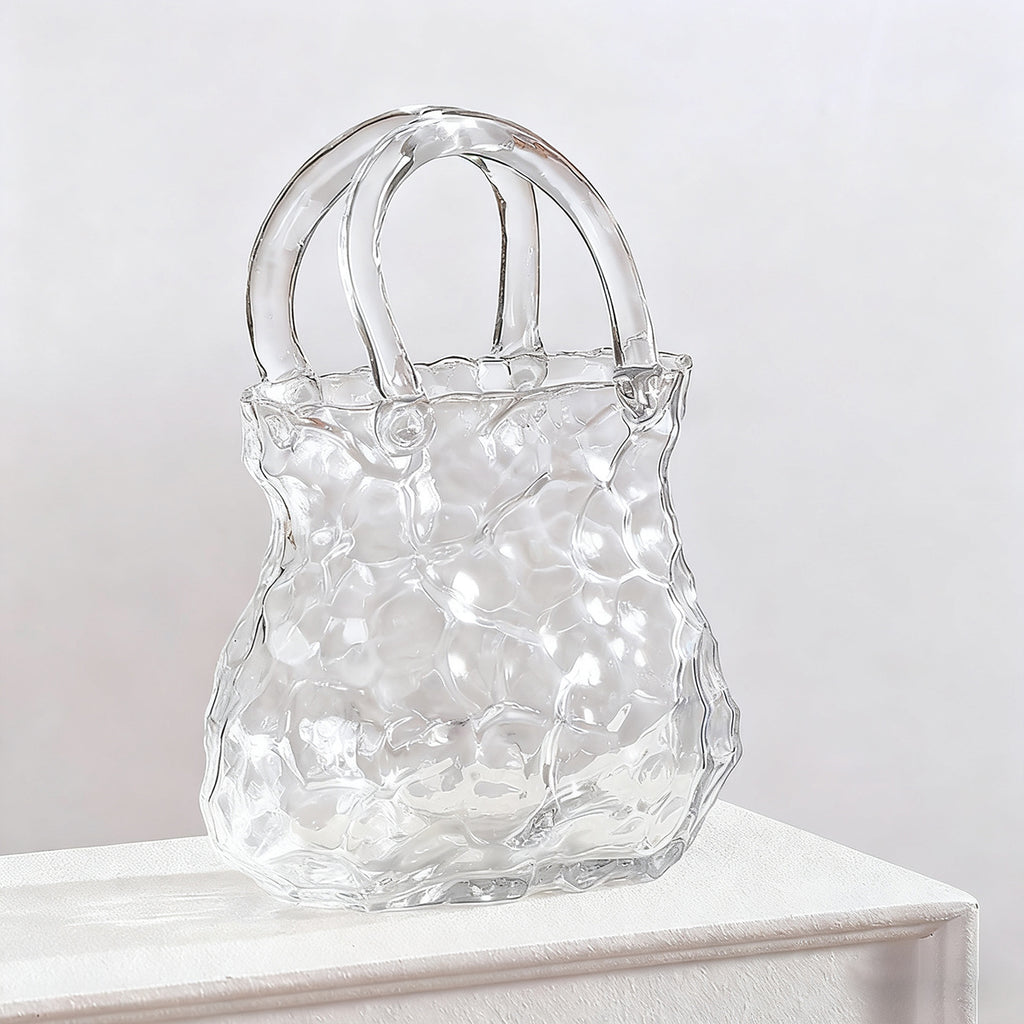 Enchanting light effects Creative Modern Handbag Glass Vase | Nordic INS Style, Transparent Rock Pattern, Irregular Design, Hydroponic Plant Container, Art Decoration, Artistic Fish Tank