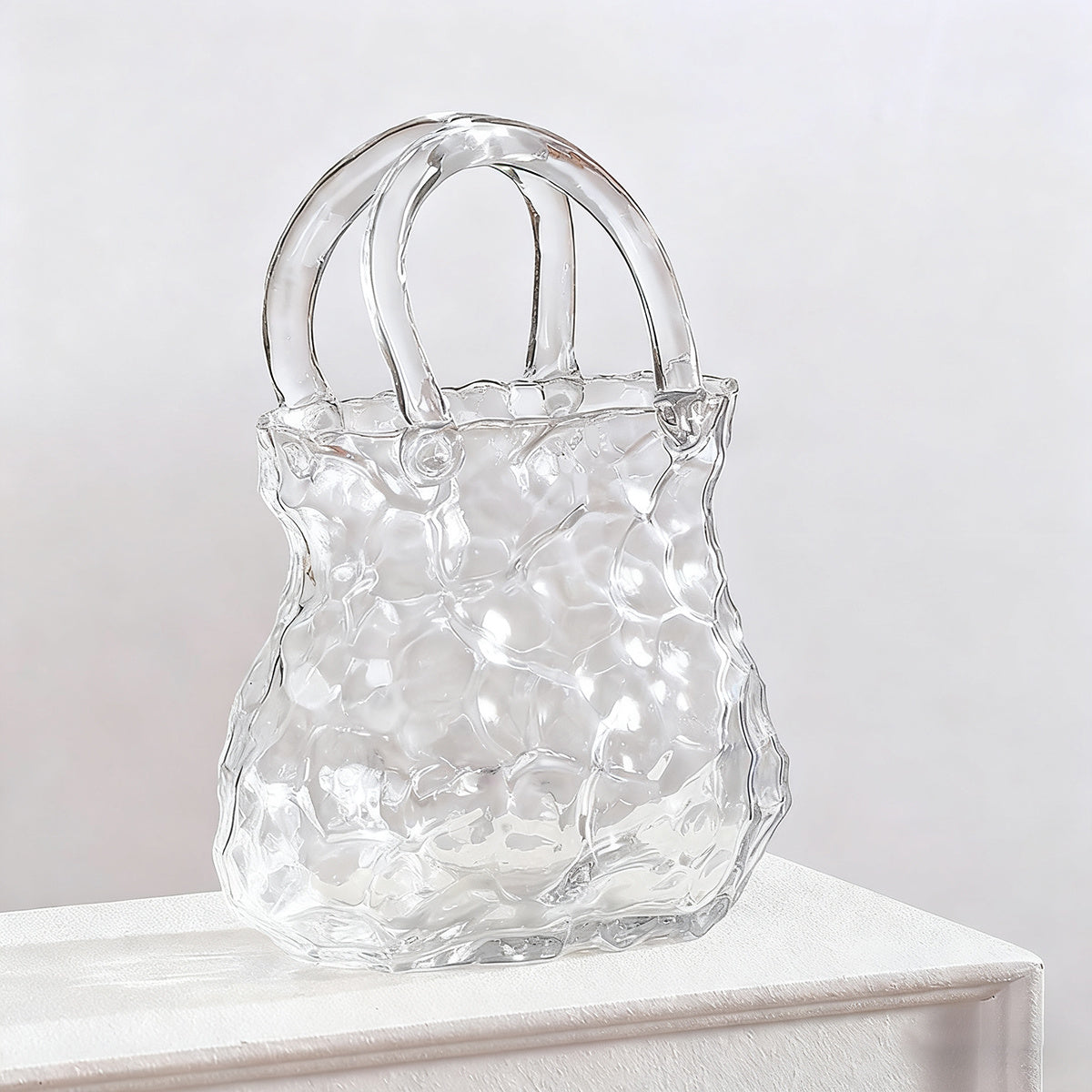 Enchanting light effects Creative Modern Handbag Glass Vase | Nordic INS Style, Transparent Rock Pattern, Irregular Design, Hydroponic Plant Container, Art Decoration, Artistic Fish Tank