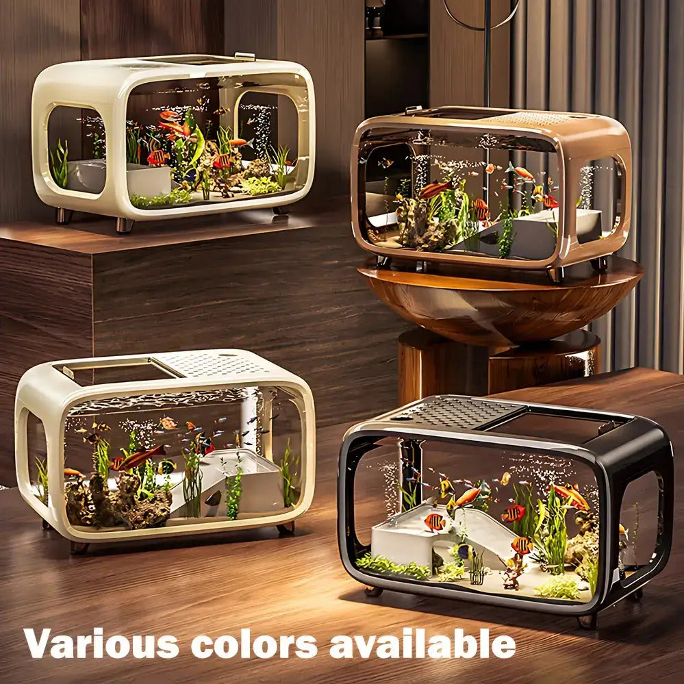 Brown Modern Desktop Eco-Aquarium, Ideal for Home\u002FOffice Decoration. Upgraded Version, Essential for Fish Keeping, Suitable for 180 Scenarios. Desktop Aquarium Decoration, Must-Have for Fish Keeping, Fish Habitat, Modern Desktop Aquarium