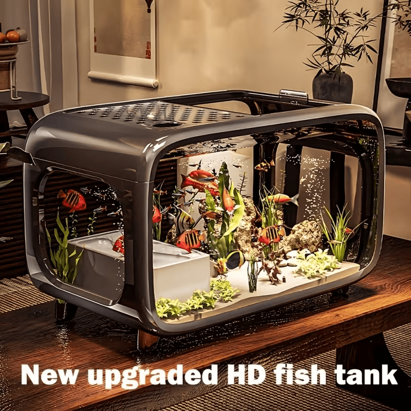 New Transparent Square Desktop Fish Tank, Easy Design for Bedroom Bedside Table, for clear PP Material, Ideal for Small Space, Ideal for Watching Fish Swim, Uncharged, Minimalist Aquarium