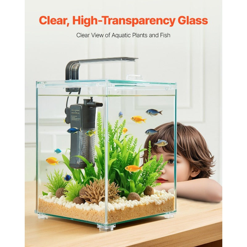 Quality Assurance VEVOR Fish Tank Aquarium 5 Gallon Square Ultra-Clear Glass Starter Smart Tank Adjustable 3 Color Lighting Self Cleaning System Fishbowl for Freshwater and Saltwater Fish Home Office or Pet Use excellent material