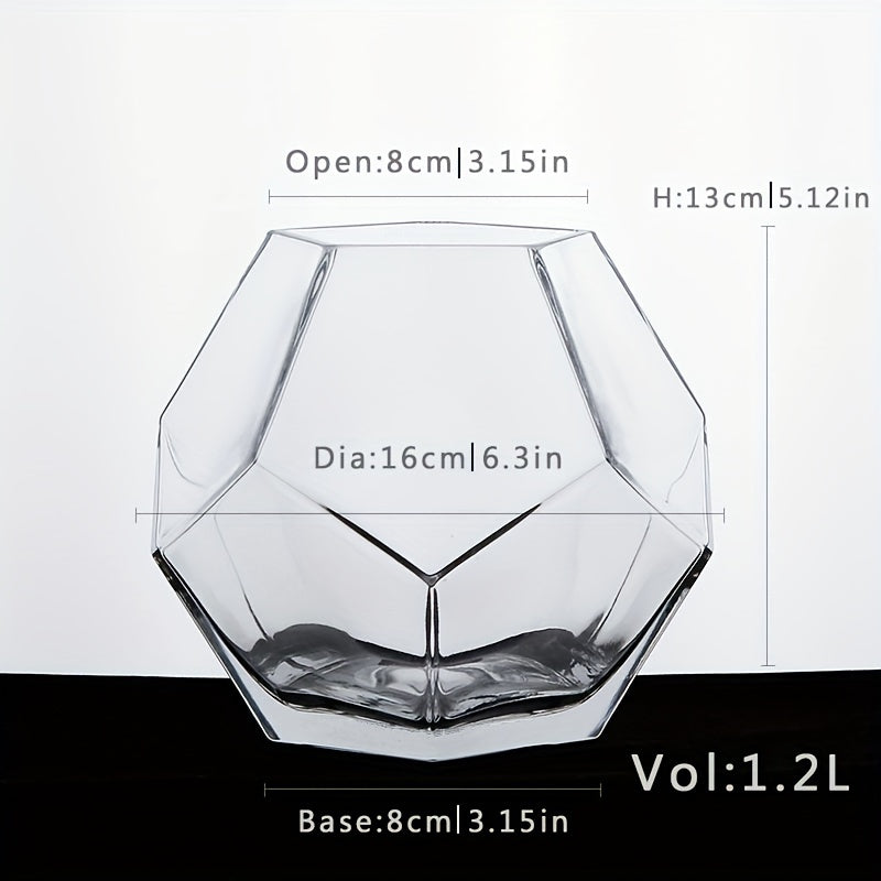Geometric Hand-Blown Glass Fish Bowl Vase | Creative Tabletop Decorative Accessory | Unique Octagon-Shaped Uncharged Aquarium | Multipurpose Glass Planter for Home Use
