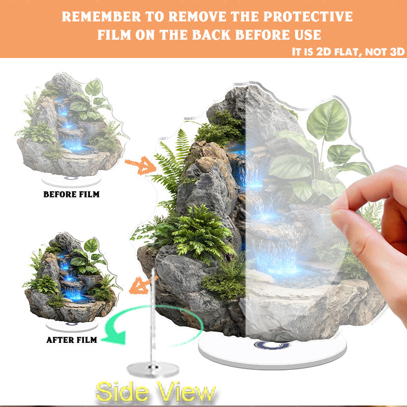 2D Flat - 2D Planar Wave Bohemian Rotating Waterfall Fish Tank - a 2D Wall Decoration Featuring Blue Flowing And Gray Rocks, Comes with an Outdoor\u002FPlastic Fish Tank, Suitable for Home Decor, Requires No Maintenance