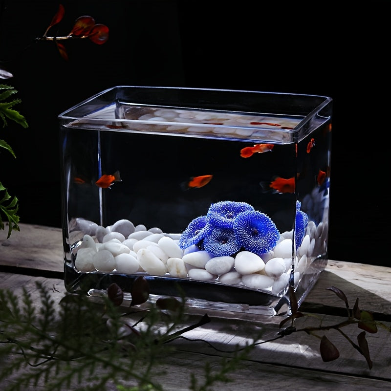 Hand-Blown Crystal Glass Fish Tank - Handmade Thickened Aquarium for Betta Fish, Goldfish & Small Aquatic Pets, Rectangular or Square Glass, Home\u002FOffice\u002FDesk Decoration, for & Pets