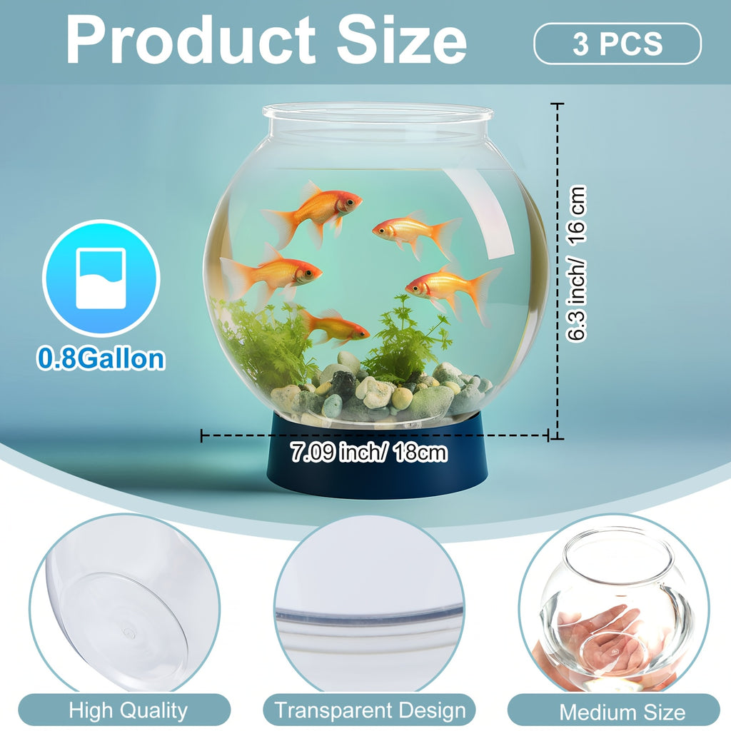 3pcs Plastic Fish Bowls Transparent Small Plastic Fish Tank Shatterproof Fishbowl Clear Round Plastic Aquarium For Betta Fish Goldfish Candy Wedding Party Favor Desktop Decoration, 7, 09 X 6, 3