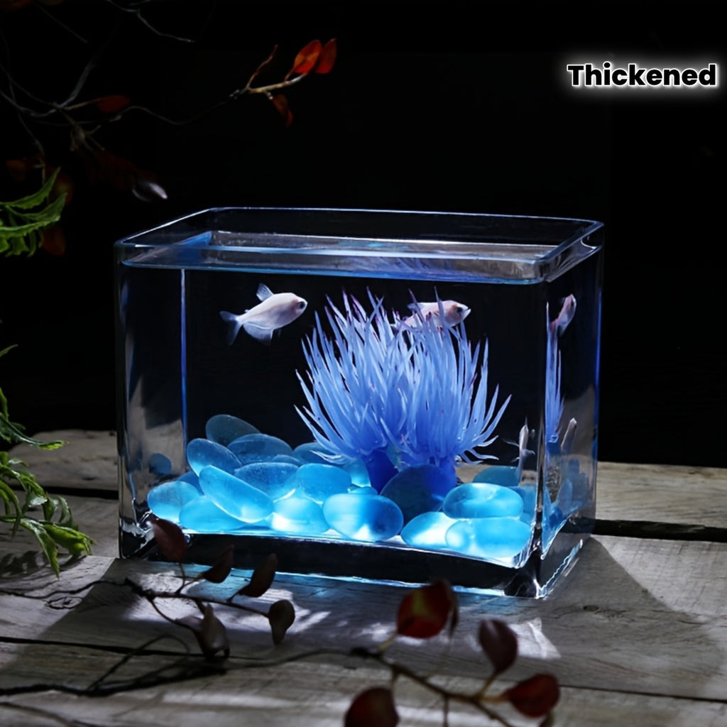 Hand-Blown Crystal Glass Fish Tank - Handmade Thickened Aquarium for Betta Fish, Goldfish & Small Aquatic Pets, Rectangular or Square Glass, Home\u002FOffice\u002FDesk Decoration, for & Pets