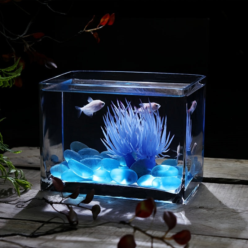 Hand-Blown Crystal Glass Fish Tank - Handmade Thickened Aquarium for Betta Fish, Goldfish & Small Aquatic Pets, Rectangular or Square Glass, Home\u002FOffice\u002FDesk Decoration, for & Pets
