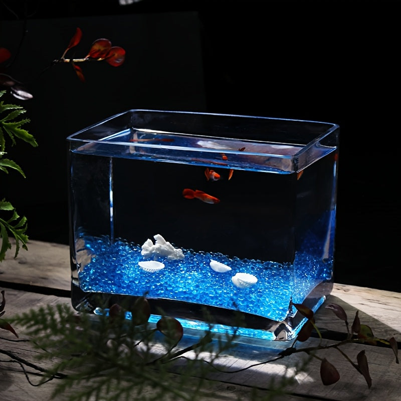 Hand-Blown Crystal Glass Fish Tank - Handmade Thickened Aquarium for Betta Fish, Goldfish & Small Aquatic Pets, Rectangular or Square Glass, Home\u002FOffice\u002FDesk Decoration, for & Pets