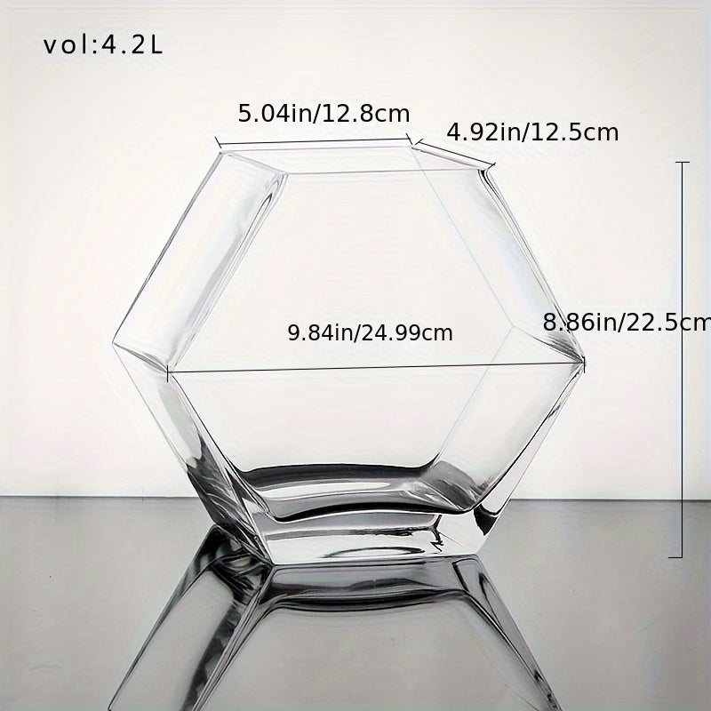 Hexagonal Glass Fish Bowl - Artisanal Hand-Blown High-Clarity Thickened Glass Aquarium with Integrated Design, Uncharged Decorative Home Accessory - Shape: Other, Major Material: Glass