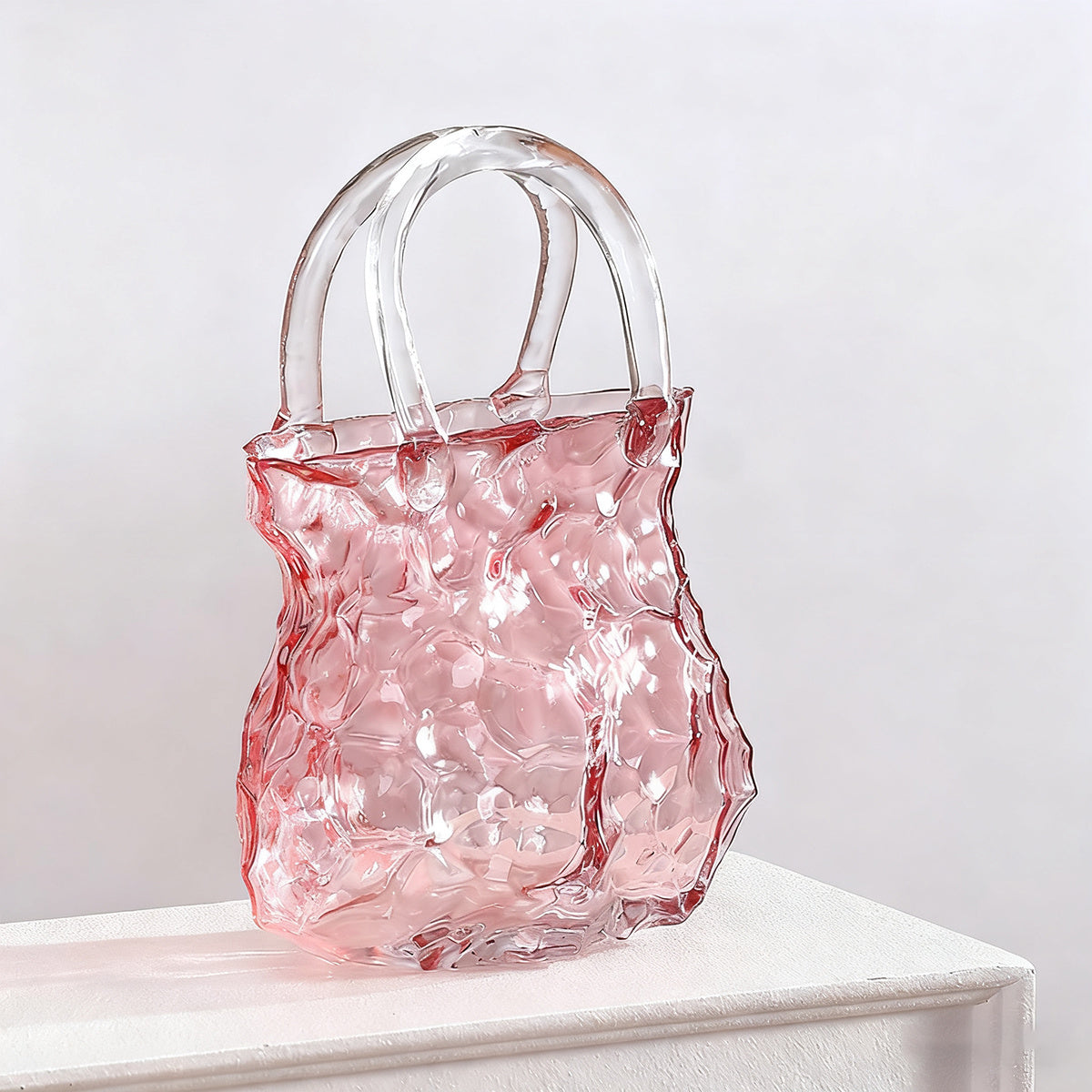 Enchanting light effects Creative Modern Handbag Glass Vase | Nordic INS Style, Transparent Rock Pattern, Irregular Design, Hydroponic Plant Container, Art Decoration, Artistic Fish Tank