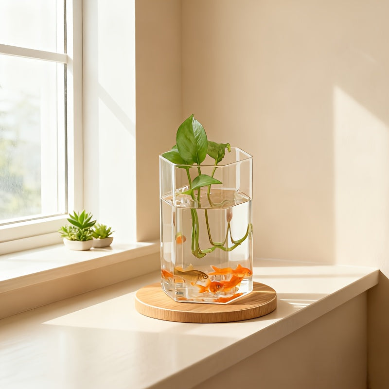1pc Glass Planter & Aquarium Vase - Triangular Modern Aquarium or Vase, \u002FOutdoor Fish Tank Suitable for Home, Office, Balcony - Glass Container Plant & Fish Habitat