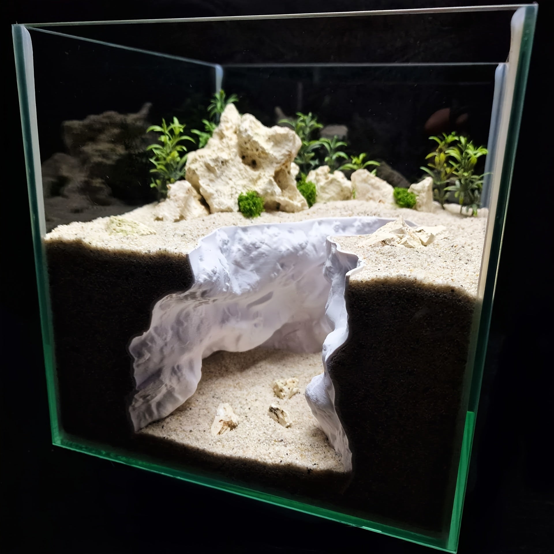 3D Cliff Cave Aquarium | Dual-Use Reptile and Fish Tank for Lizards, Geckos, Beetles, Betta, and Peacock Fish, with Deep and Shallow Water Areas, Perfect Gift for Home and Office