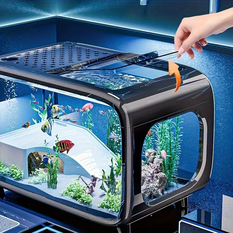 New Transparent Square Desktop Fish Tank, Easy Design for Bedroom Bedside Table, for clear PP Material, Ideal for Small Space, Ideal for Watching Fish Swim, Uncharged, Minimalist Aquarium