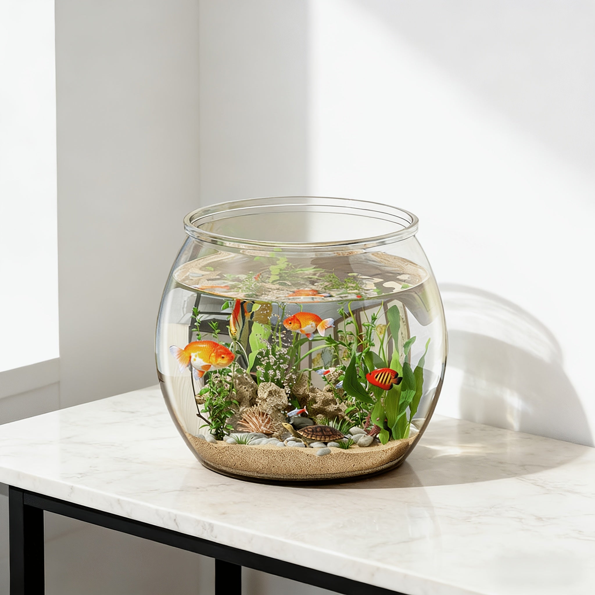 Round Small to Medium Fish Tank Suitable for Home Aquariums, Thickened Plastic Glass-Front Aquarium with Transparent Lid Compatible for Goldfish,, Fish Bowls, - Assembly for Fish Tank for Living Room Decor