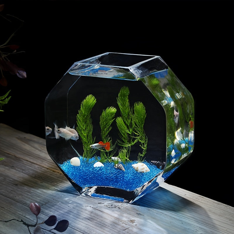 Runxixi Creative Octagonal Glass Fish Tank Home Decoration Ornament Crystal Glass Hand-Blown Ground Mouth Glass Vase Hydroponic Utensil Desktop Decoration Thickened High-Quality Handicraft