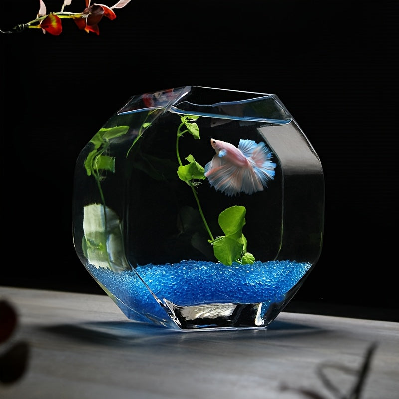 Runxixi Creative Octagonal Glass Fish Tank Home Decoration Ornament Crystal Glass Hand-Blown Ground Mouth Glass Vase Hydroponic Utensil Desktop Decoration Thickened High-Quality Handicraft