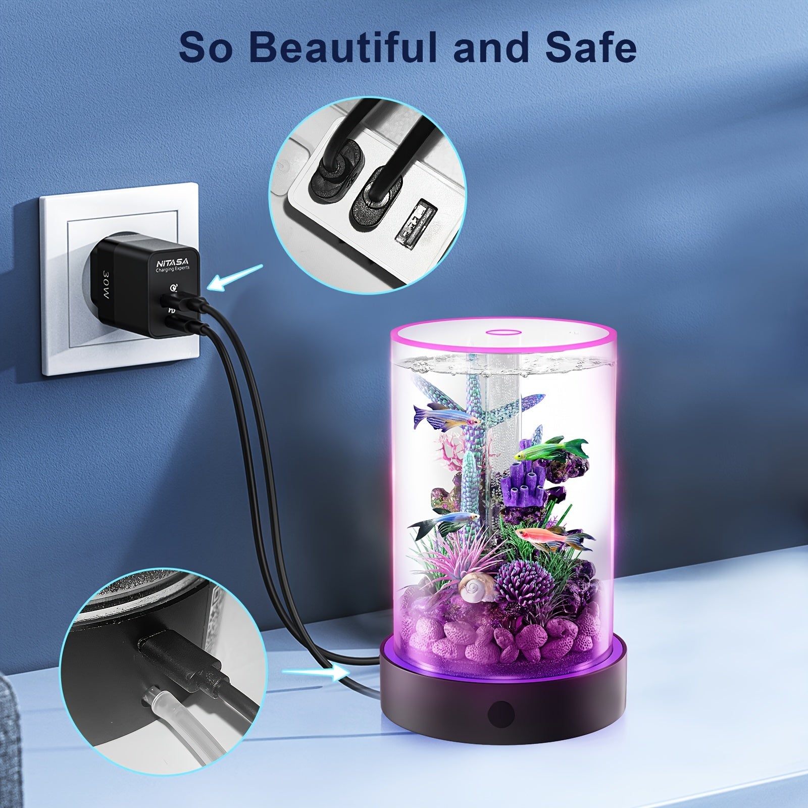 Small Fish Tank Starter Kits: Lemazy Betta Fish Tank Kit With Filter, 6 Colorful Led Light, Self Cleaning DIY Fish Aquarium Kit For Small Aquatic Pet