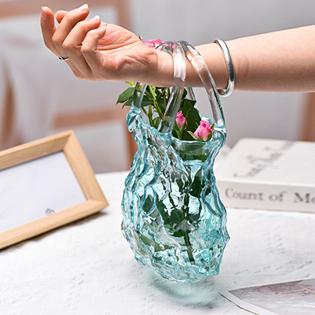 Enchanting light effects Creative Modern Handbag Glass Vase | Nordic INS Style, Transparent Rock Pattern, Irregular Design, Hydroponic Plant Container, Art Decoration, Artistic Fish Tank