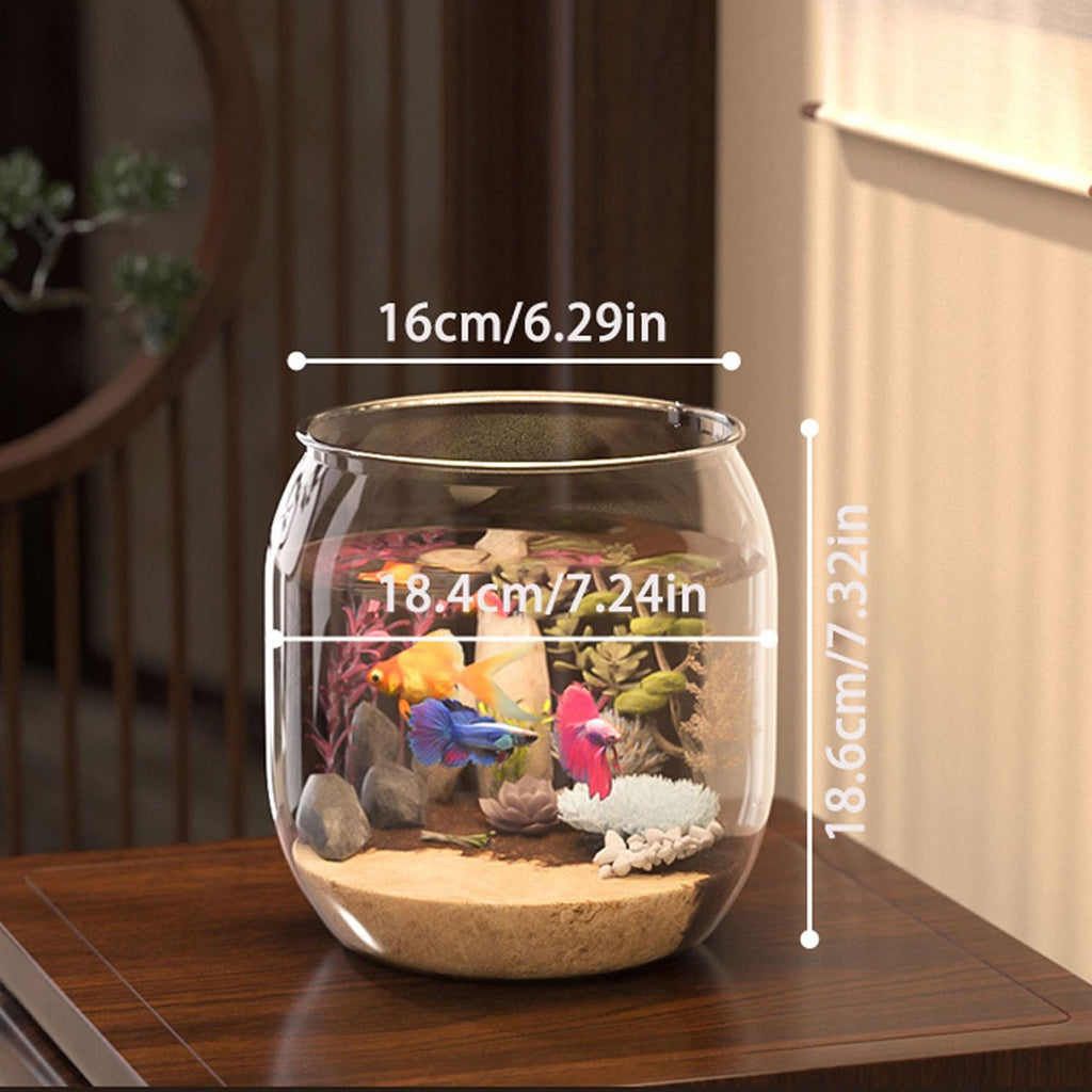 1pc Shatterproof Transparent Acrylic Fish Tank - Large Capacity Round Desktop Aquarium Suitable for Goldfish and Turtles, with Ornamental Plants and Stones, No Electricity Required Tank | Sleek Glossy Design | Natural Aesthetics Style