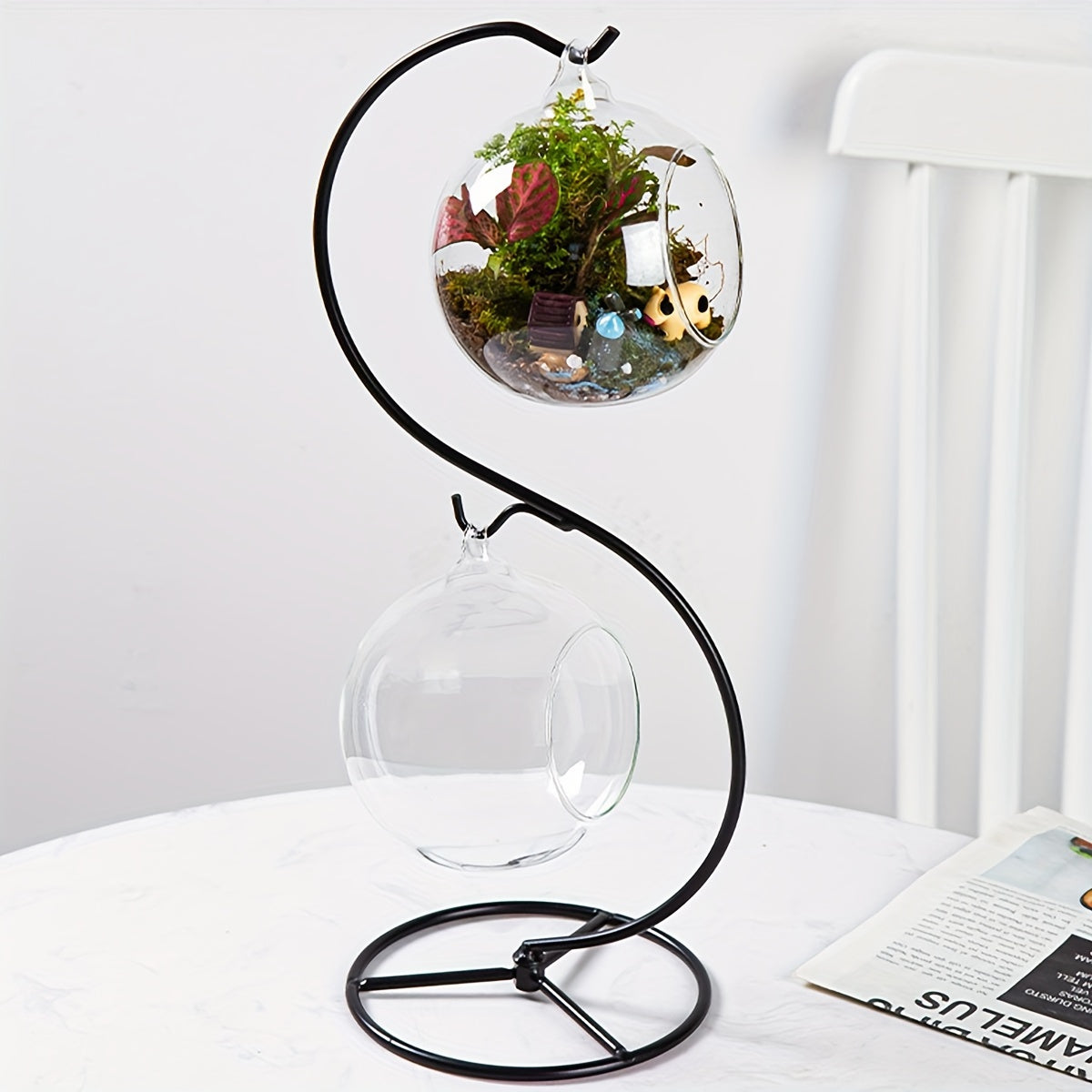 Two Small Glass Hanging Fish Tank With Creative Stand, Mini Tabletop Aquarium
