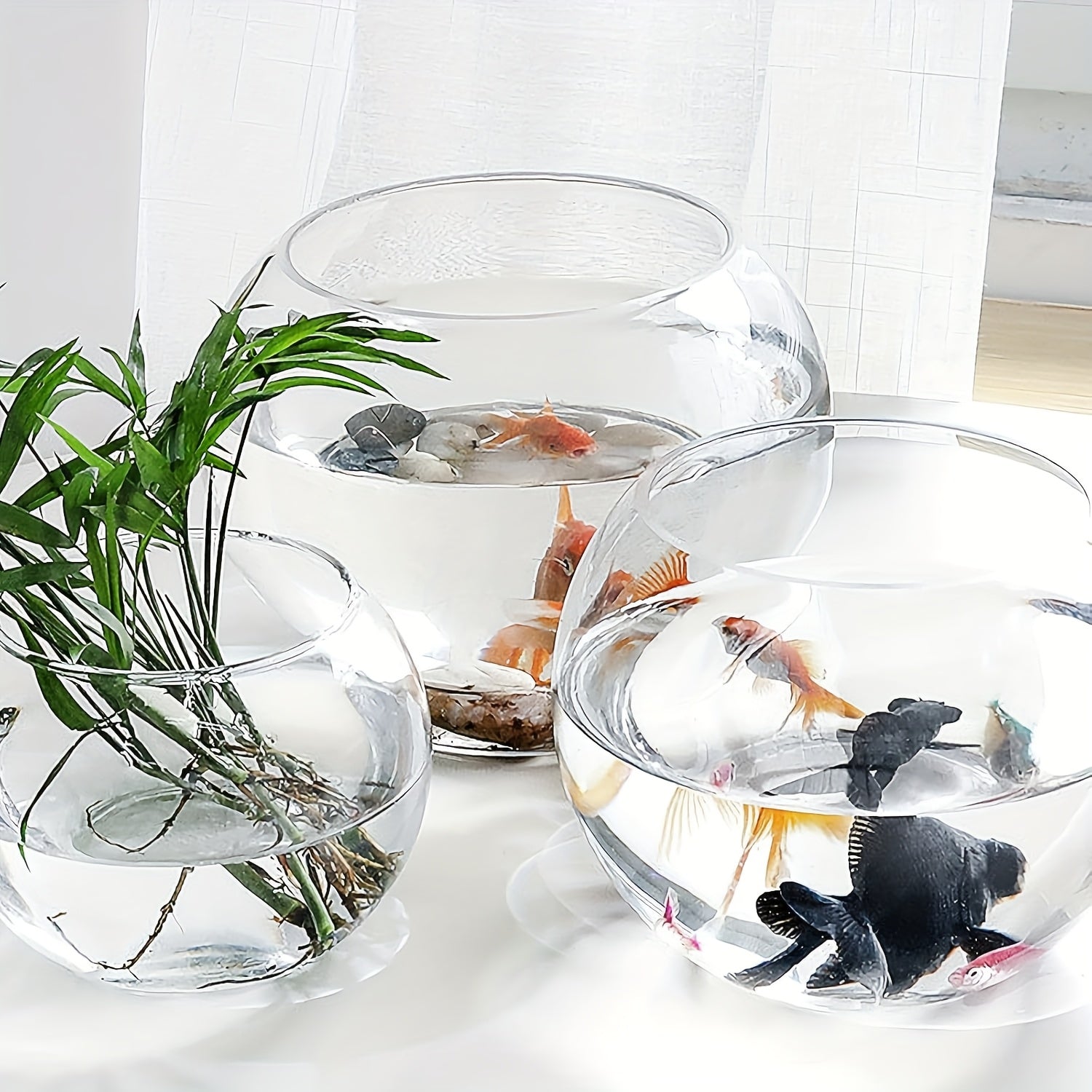Round Glass Aquarium Fish Tank - Transparent Spherical Fish Bowl with Glass for Freshwater\u002FSaltwater Fish, Aquatic Plants & Home\u002FOffice Aquarium Decor - - Glass Tank for Fish Lovers & Desks, Tables, Small Spaces