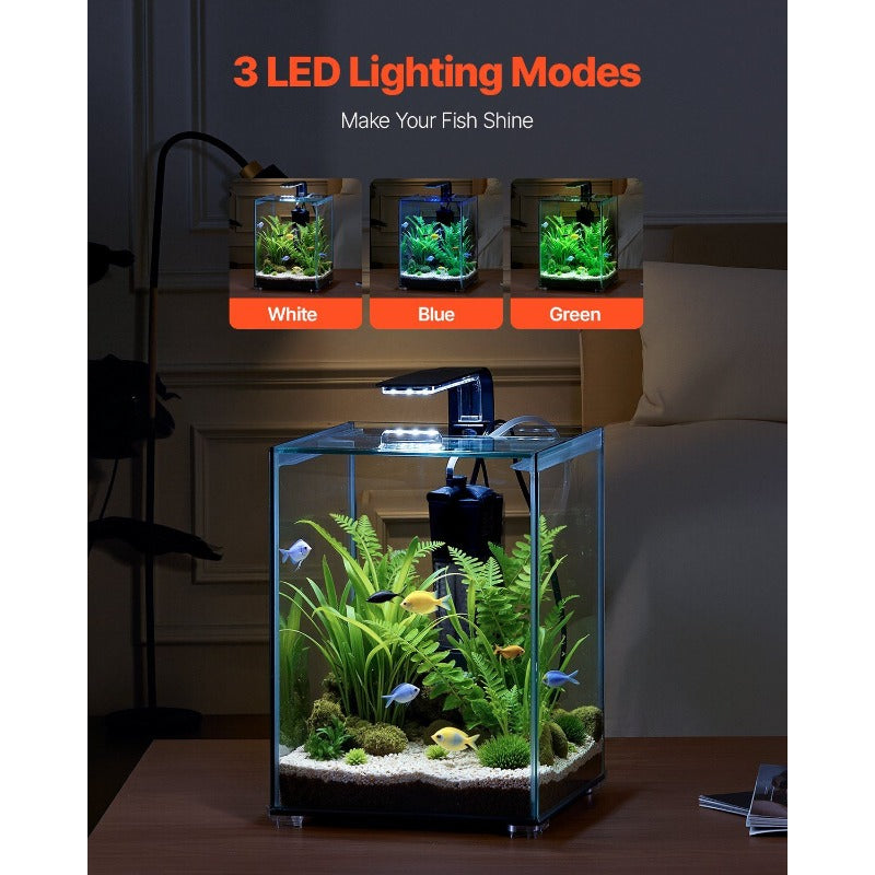Quality Assurance VEVOR Fish Tank Aquarium 5 Gallon Square Ultra-Clear Glass Starter Smart Tank Adjustable 3 Color Lighting Self Cleaning System Fishbowl for Freshwater and Saltwater Fish Home Office or Pet Use excellent material