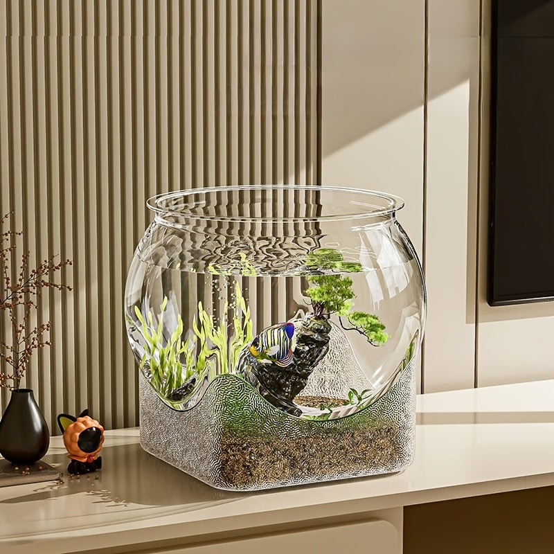Large Capacity Transparent PET Fish Aquarium Tank with Wavy Design, Drop-Resistant & Sturdy Home Decor Aquarium for Small Space, Easy-to-Clean Habitat for Betta and Pet Fish (Medium & X-Large Size)