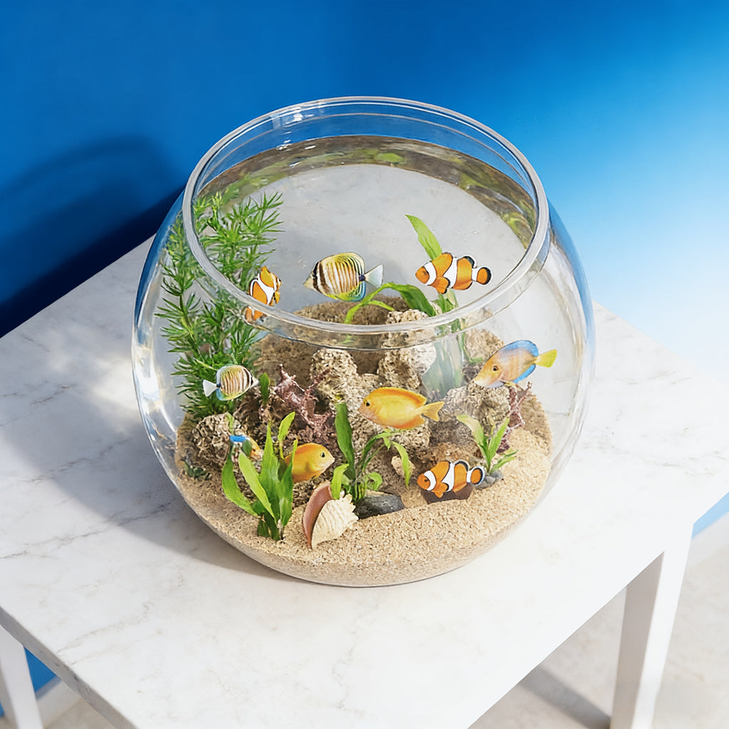 Round Small to Medium Fish Tank Suitable for Home Aquariums, Thickened Plastic Glass-Front Aquarium with Transparent Lid Compatible for Goldfish,, Fish Bowls, - Assembly for Fish Tank for Living Room Decor