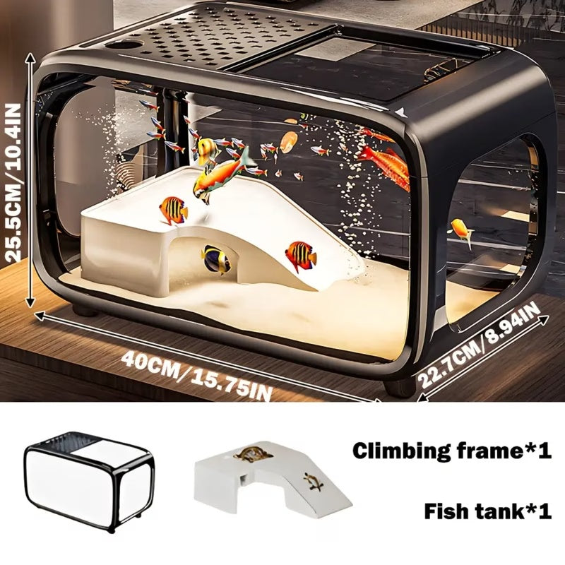 New Transparent Square Desktop Fish Tank, Easy Design for Bedroom Bedside Table, for clear PP Material, Ideal for Small Space, Ideal for Watching Fish Swim, Uncharged, Minimalist Aquarium